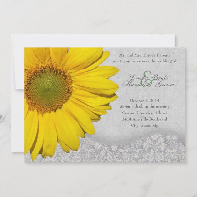 Vintage Yellow Gray Sunflower Wedding Invitation (Front)