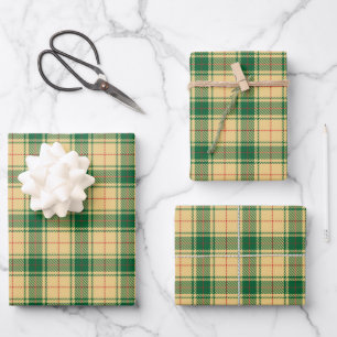 Vintage yellow green and red rustic tartan plaid wrapping paper sheets
