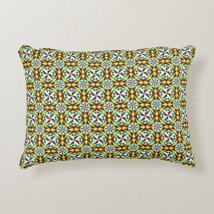 Vintage Yellow Green Brown White Barcelona Pattern Accent Pillow