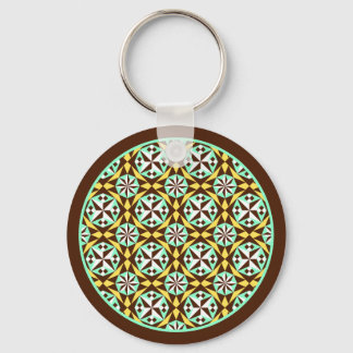 Vintage Yellow Green Brown White Barcelona Pattern Keychain