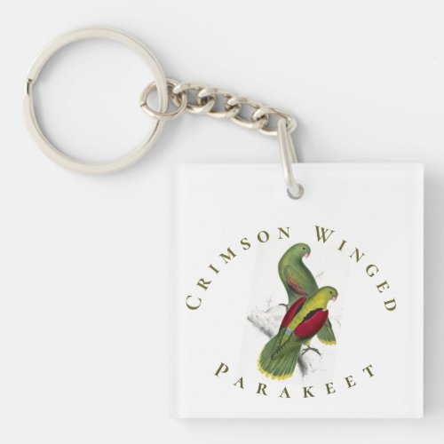 Vintage Yellow Green Red Crimson Winged Parakeet Keychain