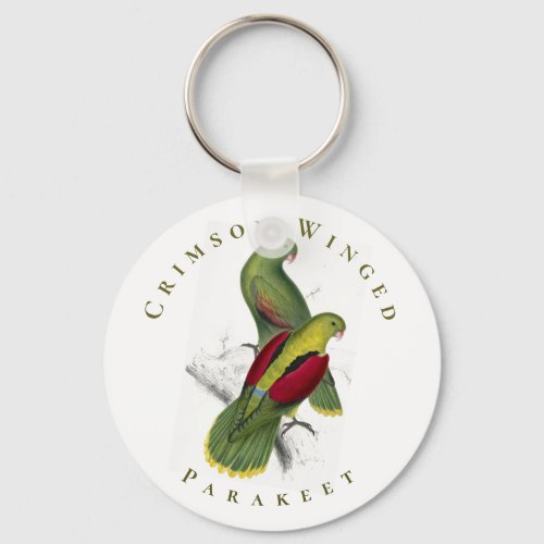 Vintage Yellow Green Red Crimson Winged Parakeet Keychain