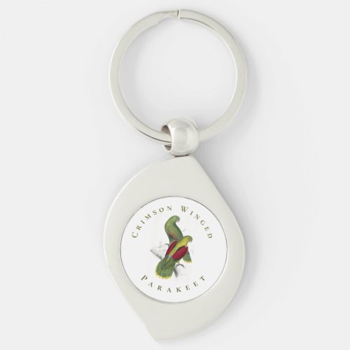 Vintage Yellow Green Red Crimson Winged Parakeet Keychain