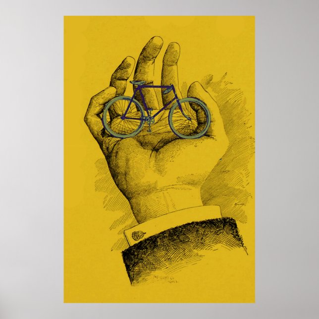 Vintage Yellow Hand Bicycle Humorous Bike Poster (Front)