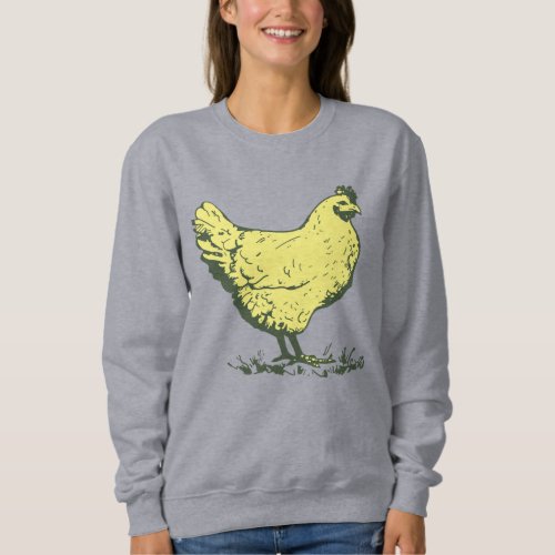 Vintage Yellow Hen Chicken Drawing Poultry Farming Sweatshirt