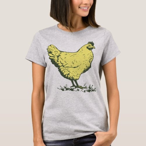 Vintage Yellow Hen Chicken Drawing Poultry Farming T_Shirt