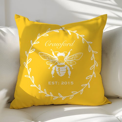 Custom Throw Pillows 4 Vintage Yellow Honey Bee Laurel Honeycomb Monogram Throw Pillow