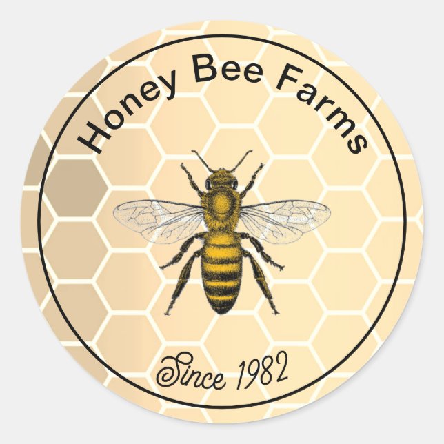 Vintage Yellow Honeycomb Bee Label Sticker (Front)