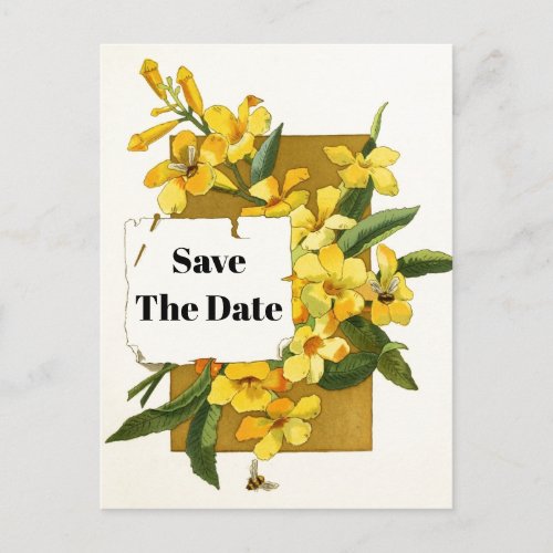 Vintage yellow jasmine floral Save the Date Announcement Postcard