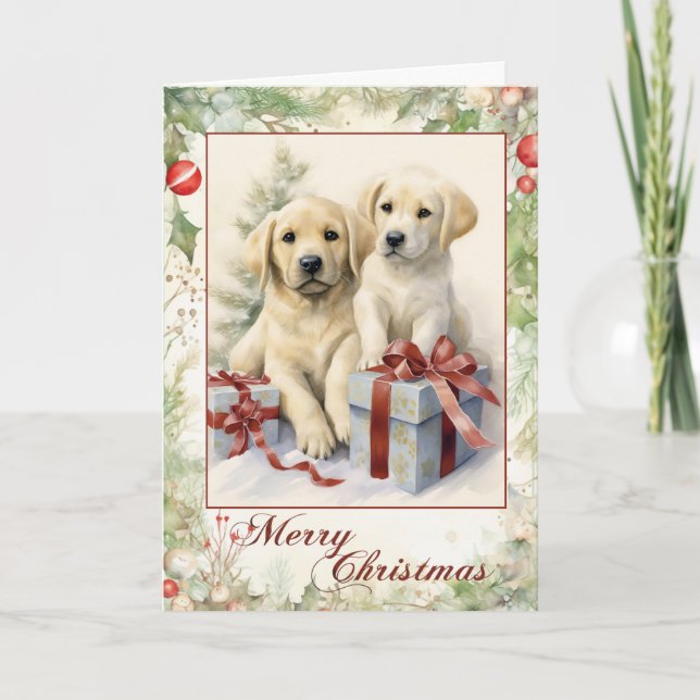 Vintage Yellow Lab Christmas Holiday Card (Front)