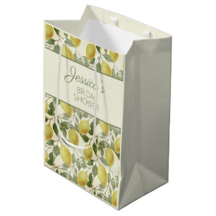 Vintage Yellow Lemons Green Leaves Bridal Shower Medium Gift Bag