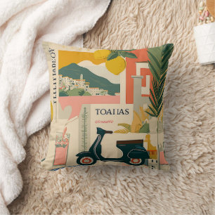 Vintage Yellow Mediterranean Lemons Italian Coast Throw Pillow