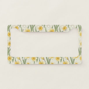 Vintage Yellow Narcissus Flowers on Ivory License Plate Frame
