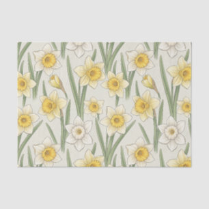 Vintage Yellow Narcissus Flowers on Ivory Tissue Paper