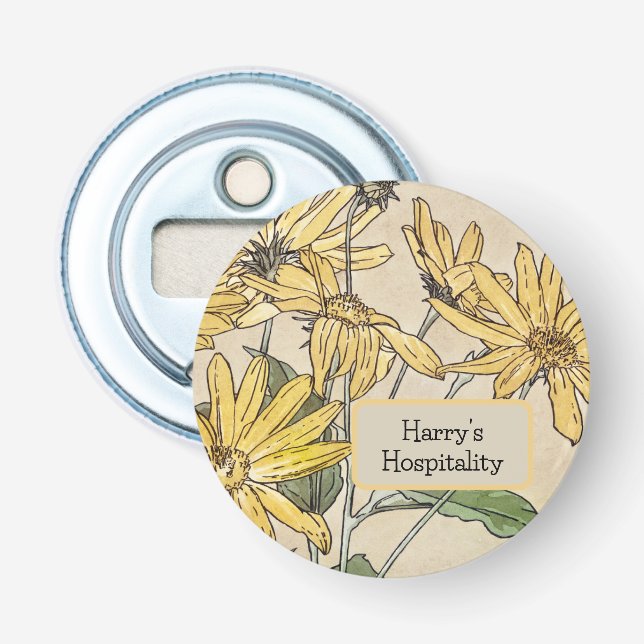 Vintage Yellow Ochre Daisies Bottle Opener (Front)