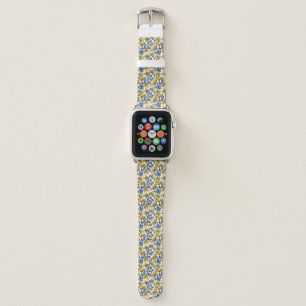 Vintage Yellow Orange Folk Floral Blue Leaf Apple Watch Band