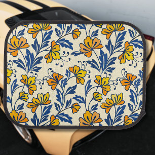 Vintage Yellow Orange Folk Floral Blue Leaf Car Floor Mat
