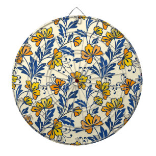Vintage Yellow Orange Folk Floral Blue Leaf Dart Board
