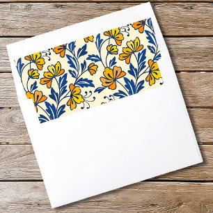 Vintage Yellow Orange Folk Floral Blue Leaf Envelope Liner
