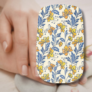 Vintage Yellow Orange Folk Floral Blue Leaf Minx Nail Art