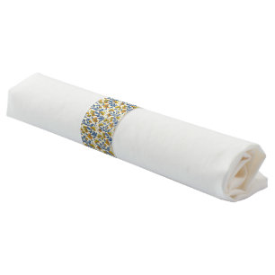 Vintage Yellow Orange Folk Floral Blue Leaf Napkin Bands
