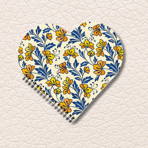 Vintage Yellow Orange Folk Floral Blue Leaf Notebook