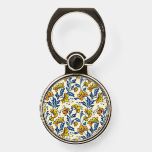 Vintage Yellow Orange Folk Floral Blue Leaf Phone Ring Stand