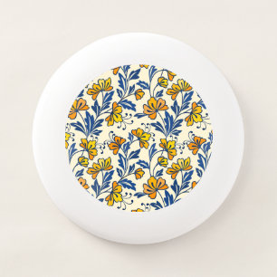Vintage Yellow Orange Folk Floral Blue Leaf Wham-O Frisbee