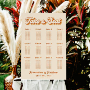 Vintage Yellow Orange Retro Wedding Seating Chart Foam Board