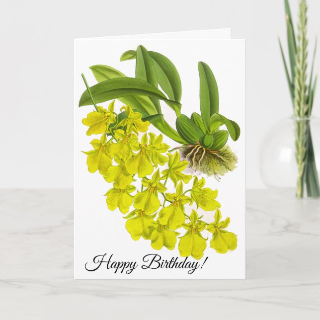 Vintage Yellow Orchid Flower Personalized Card (Front)