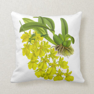 Vintage Yellow Orchid Flower Throw Pillow