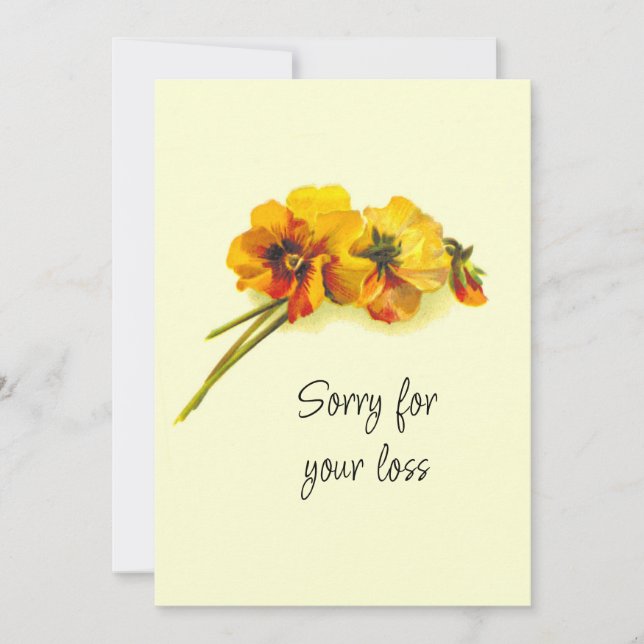 Vintage Yellow Pansy Flowers Sympathy Card  (Front)