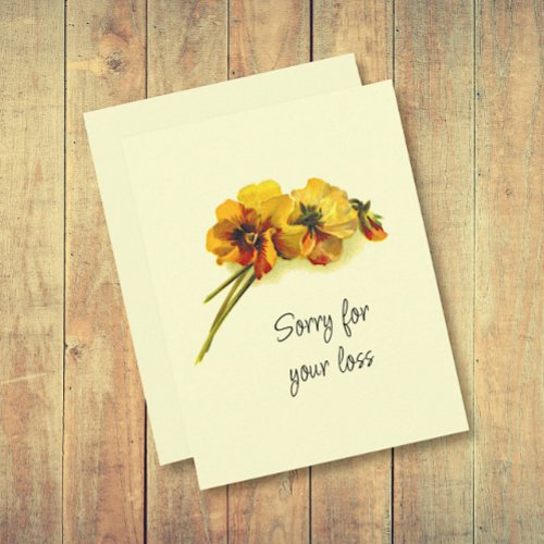 Vintage Yellow Pansy Flowers Sympathy Card 