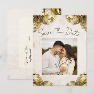 Vintage Yellow Peony Flowers Vintage Save the Date Announcement Postcard