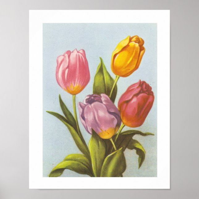 Vintage Yellow, Pink, and Purple Tulips Poster (Front)