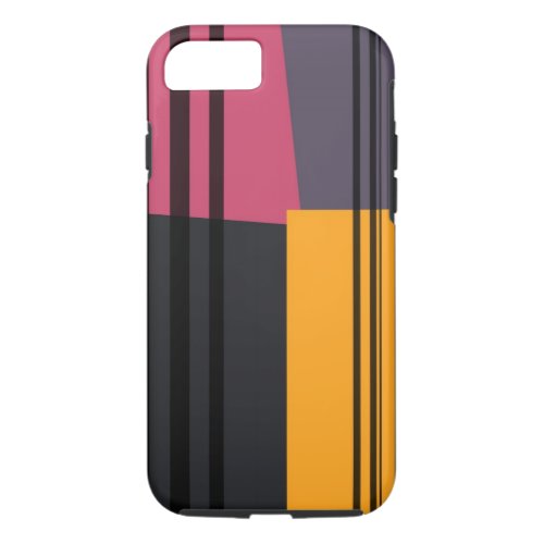 Vintage Yellow Pink Black Grey Stripes Art Pattern iPhone 87 Case