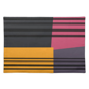 Vintage Yellow Pink Black Grey Stripes Art Pattern Placemat