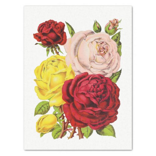 Vintage Yellow Pink Red Roses Flowers 2 Floral Tissue Paper