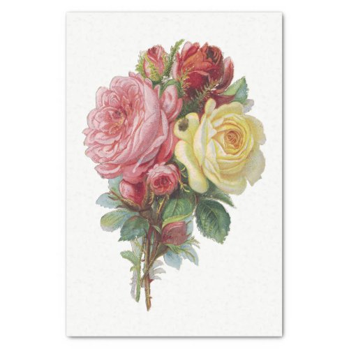 Vintage Yellow Pink Red Roses Flowers Floral Tissue Paper