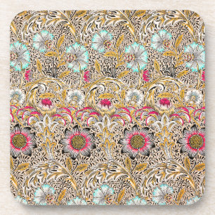 Vintage yellow pink William Morris's Corncockle Beverage Coaster