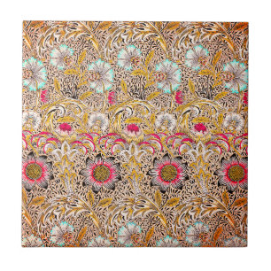 Vintage yellow pink William Morris's Corncockle Ceramic Tile