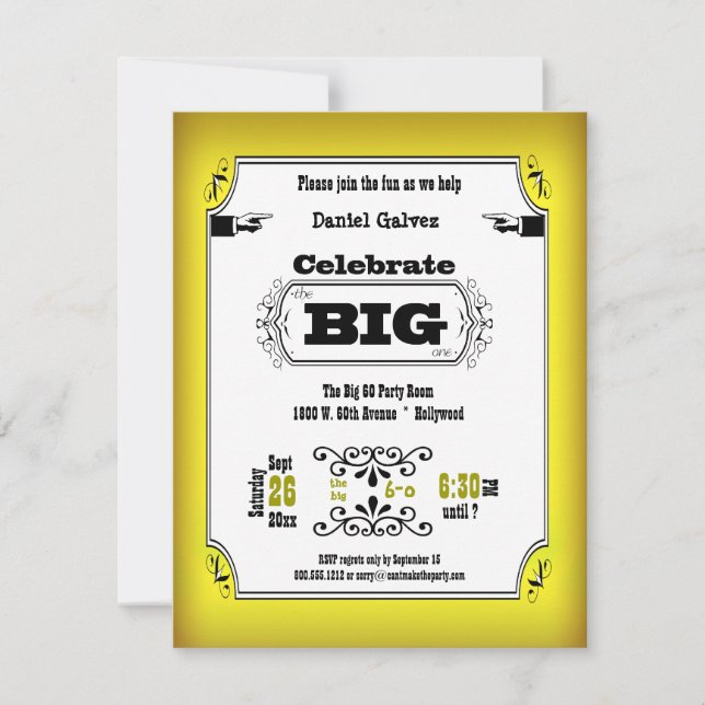 Vintage Yellow Playbill Birthday Party Invitations (Front)