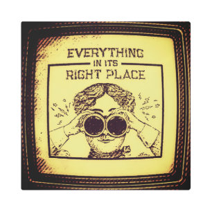 Vintage Yellow Pop Art “Right Place” Metal Art