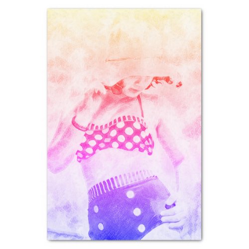 Vintage Yellow Purple Retro Girl Polka Dot Bikini Tissue Paper