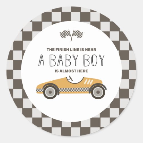 Vintage Yellow Race Car Baby Shower Classic Round Sticker