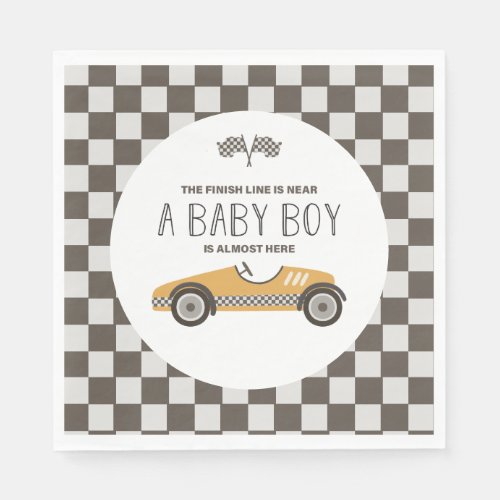 Vintage Yellow Race Car Baby Shower Napkins