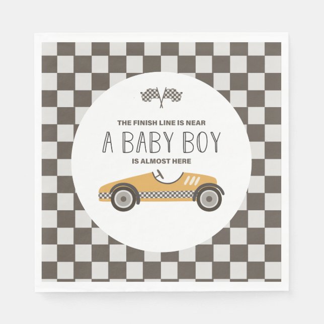 Vintage Yellow Race Car Baby Shower Napkins (Front)