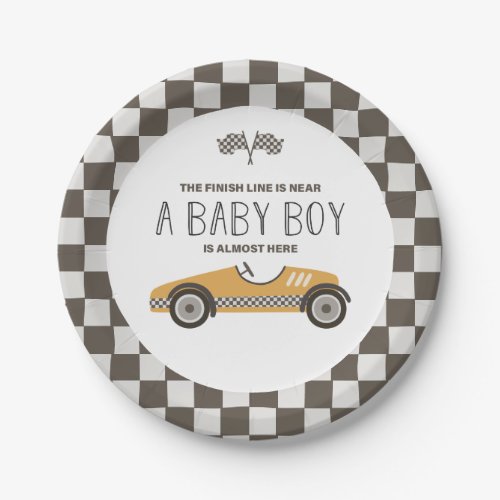 Vintage Yellow Race Car Baby Shower Paper Plates