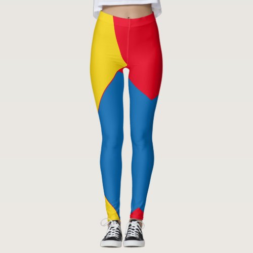 vintage yellow red Abstract Color block blue Leggings