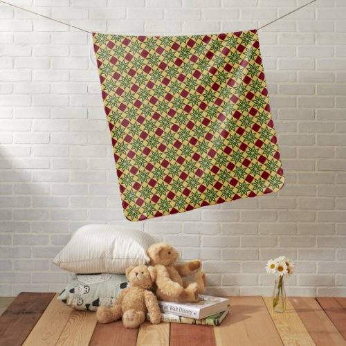 Vintage Yellow Red Green Barcelona Star Pattern Baby Blanket